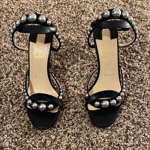 Christian Louboutin Black and Silver Stiletto Heels.